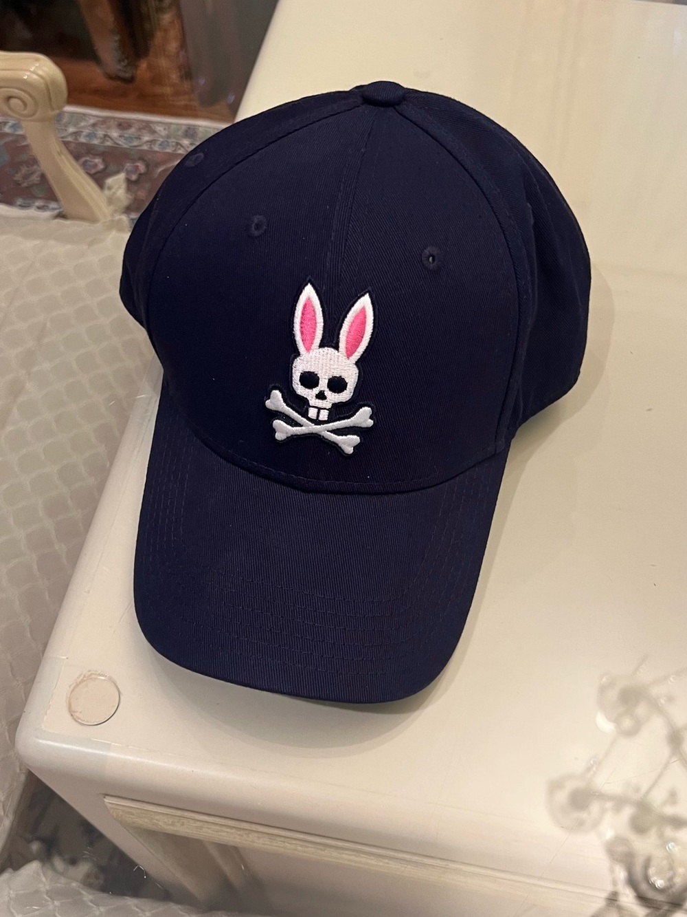 Psycho Bunny Navy Cap with White & Pink Skull Bunny Logo